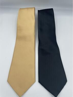 (2) Brand Q Italy Tie Necktie Solid Black & Gold 62 x 3.5” Italy Microfiber